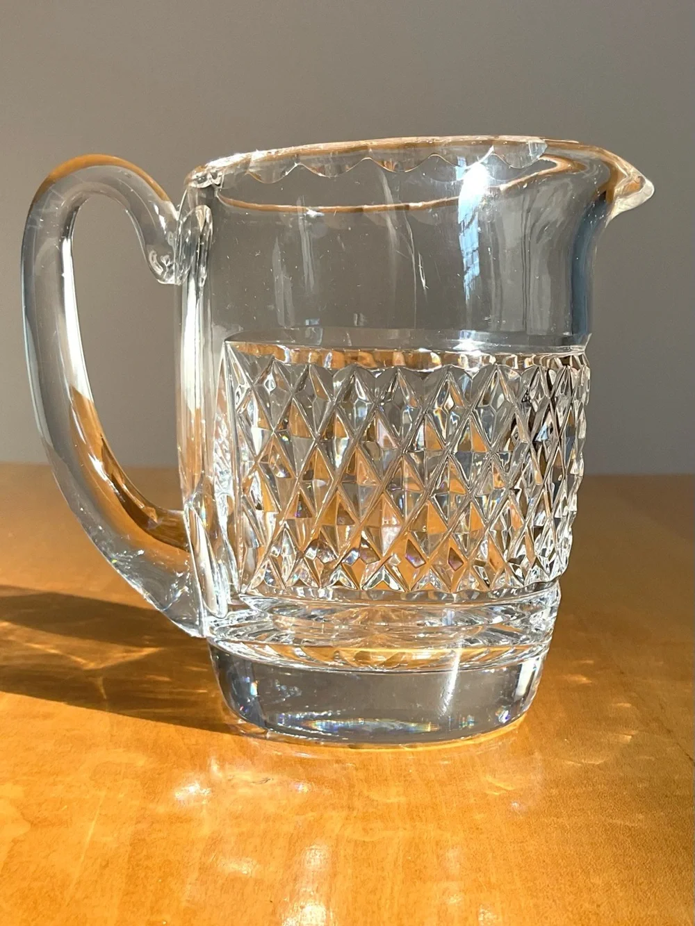 Signed Waterford Crystal Creamer Scalloped Rim Diamond Cut